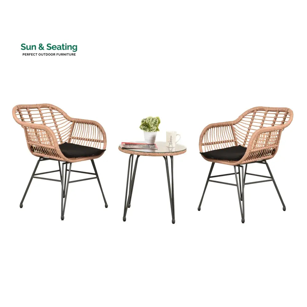 Shashibala Outdoor Patio Seating Set 2 Chairs and 1 Table Set (Honey + Black) Coffee Table Sets