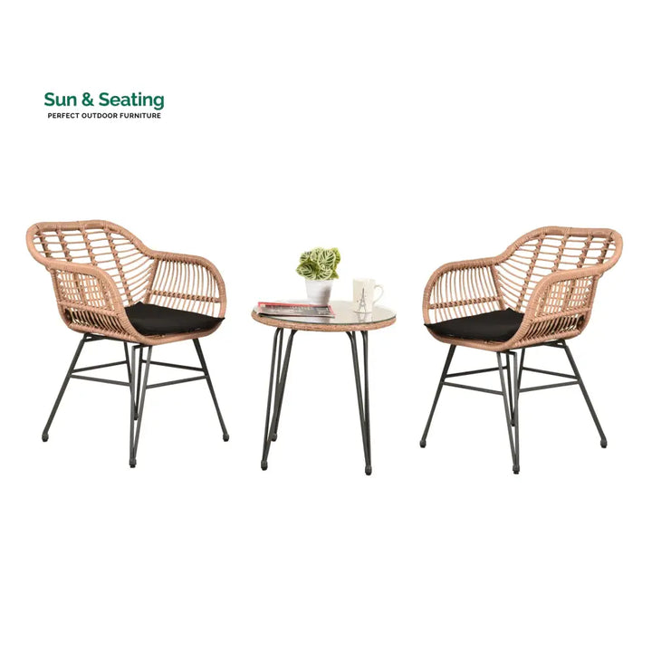 Shashibala Outdoor Patio Seating Set 2 Chairs and 1 Table Set (Honey + Black) Coffee Table Sets