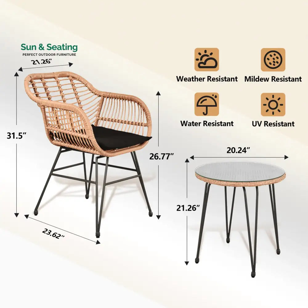 Shashibala Outdoor Patio Seating Set 2 Chairs and 1 Table Set (Honey + Black) Coffee Table Sets