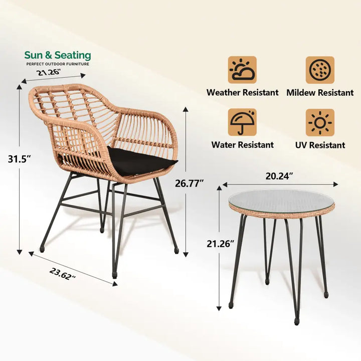 Shashibala Outdoor Patio Seating Set 2 Chairs and 1 Table Set (Honey + Black) Coffee Table Sets