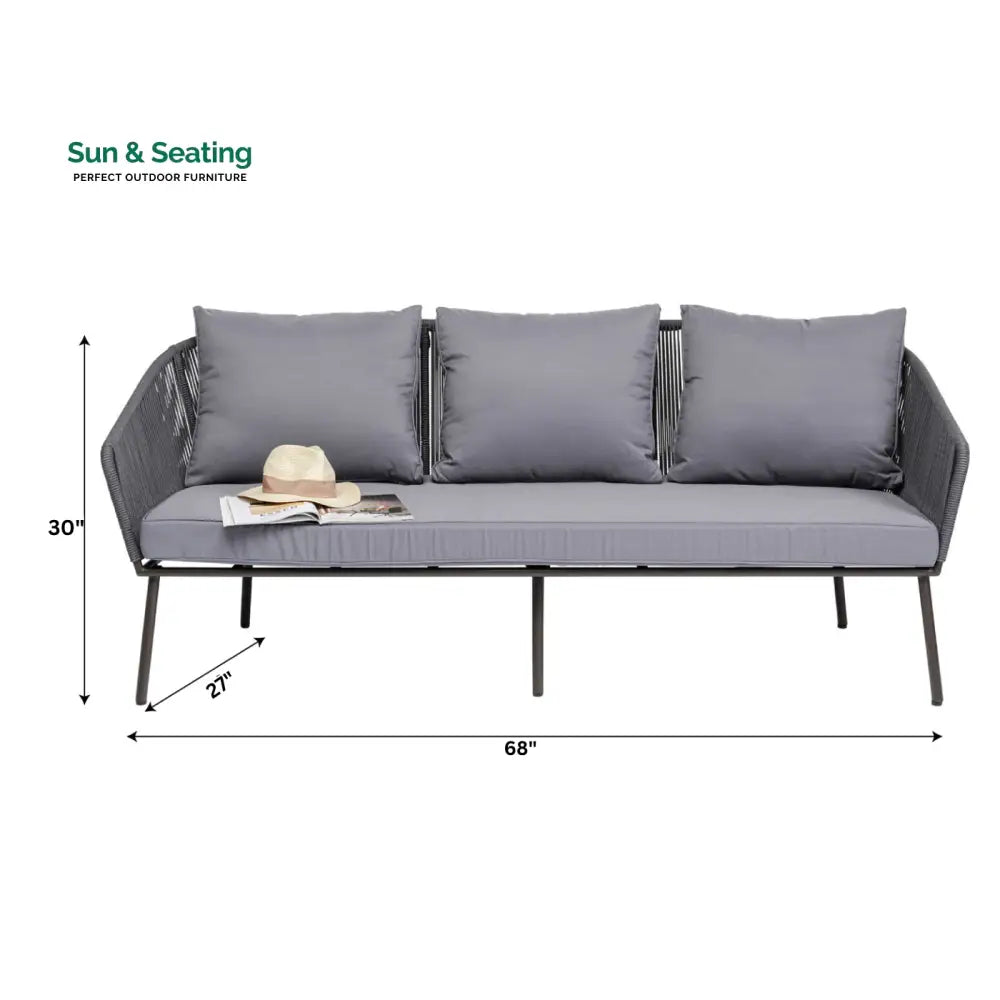 Shed Outdoor Sofa Set 3 Seater 2 Single seater and 1 Center Table Set (Dark grey) Braided &amp; Rope Sofa Sets
