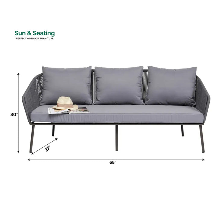 Shed Outdoor Sofa Set 3 Seater 2 Single seater and 1 Center Table Set (Dark grey) Braided &amp; Rope Sofa Sets
