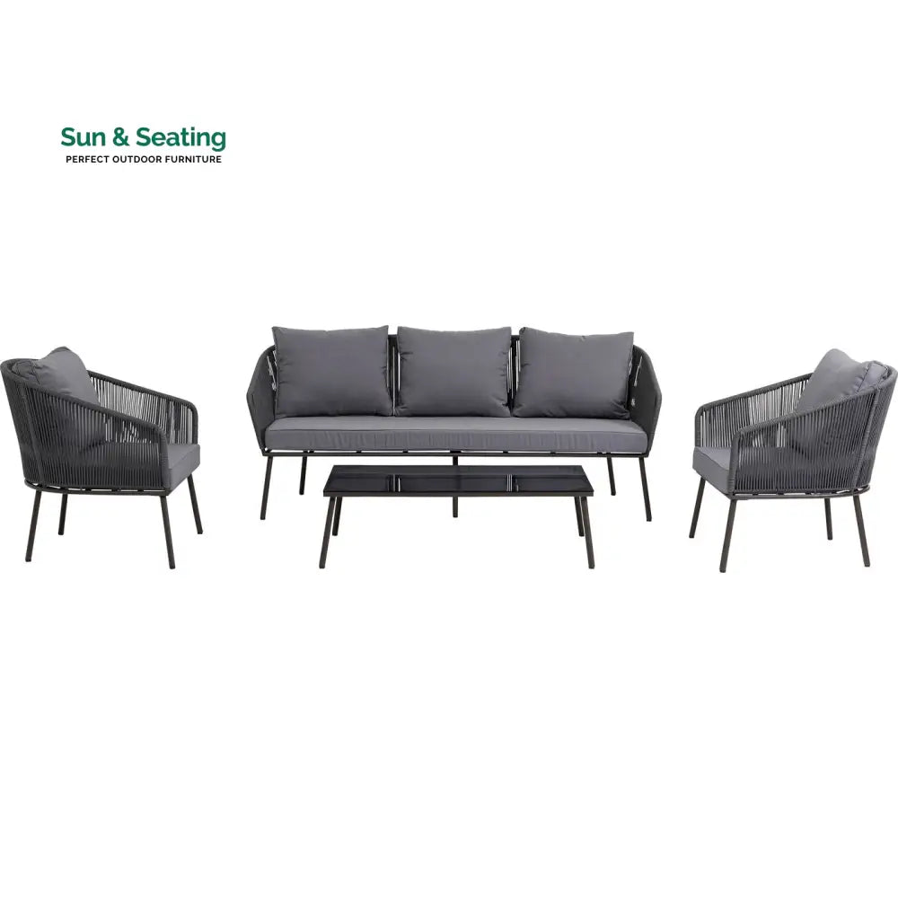 Shed Outdoor Sofa Set 3 Seater 2 Single seater and 1 Center Table Set (Dark grey) Braided &amp; Rope Sofa Sets