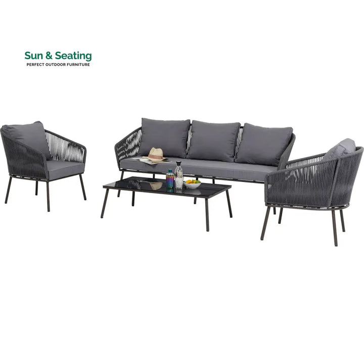 Shed Outdoor Sofa Set 3 Seater 2 Single seater and 1 Center Table Set (Dark grey) Braided &amp; Rope Sofa Sets