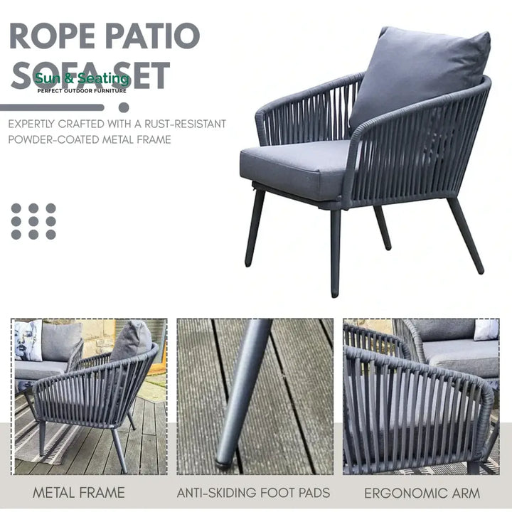 Shen 4 Piece Outdoor All-Weather Rope Sofa Set Sofa Set
