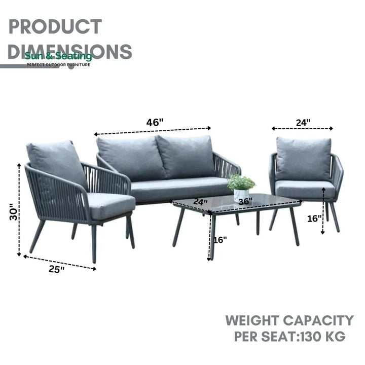 Shen 4 Piece Outdoor All-Weather Rope Sofa Set Sofa Set
