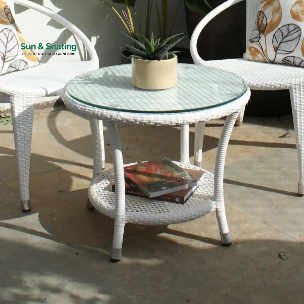 Shibbu Outdoor Patio Seating Set 2 Chairs and 1 Table Set (White) Coffee Table Sets