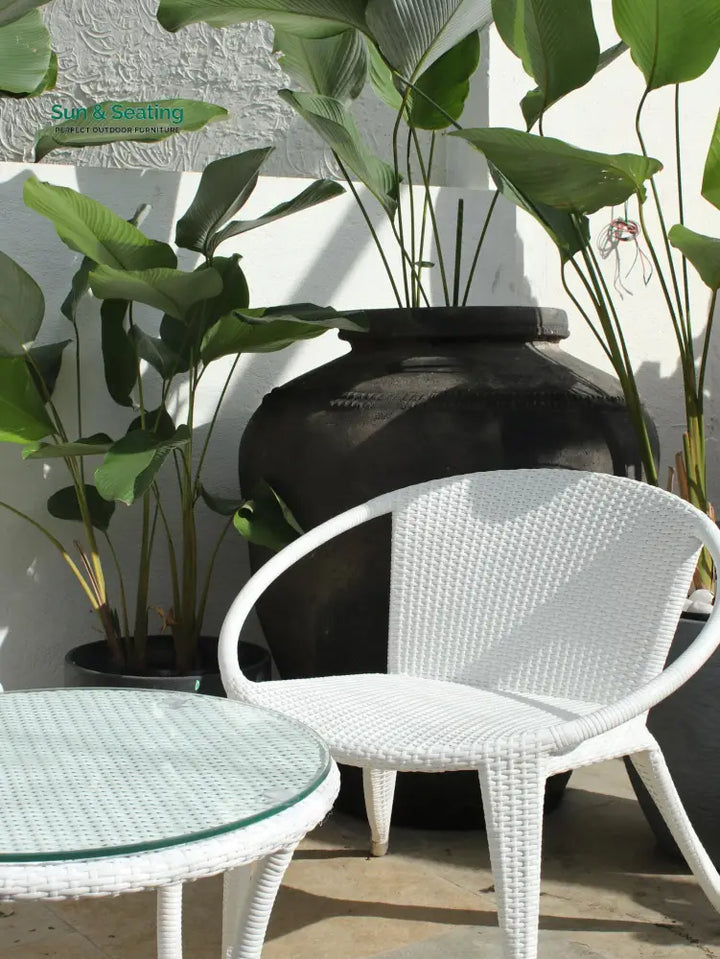 Shibbu Outdoor Patio Seating Set 2 Chairs and 1 Table Set (White) Coffee Table Sets