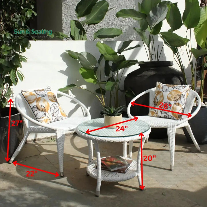 Shibbu Outdoor Patio Seating Set 2 Chairs and 1 Table Set (White) Coffee Table Sets