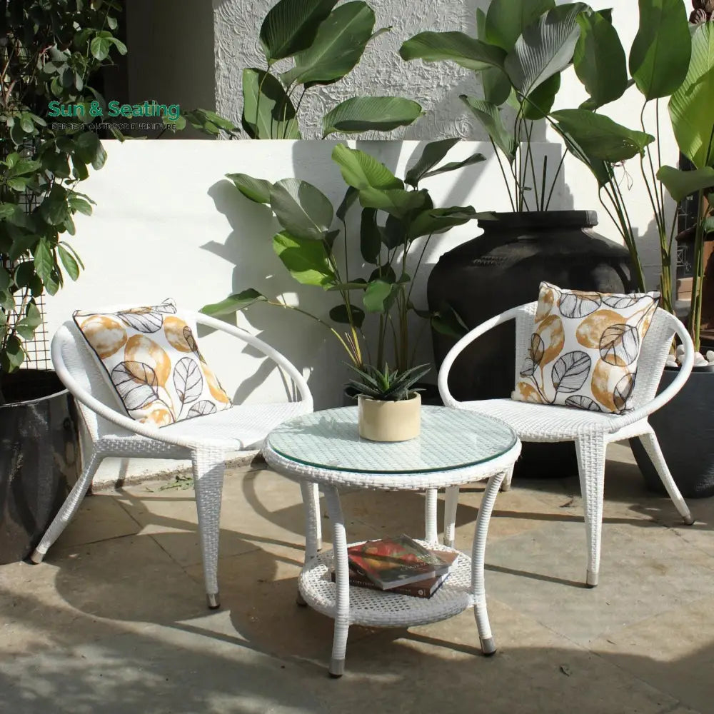 Shibbu Outdoor Patio Seating Set 2 Chairs and 1 Table Set (White) Coffee Table Sets
