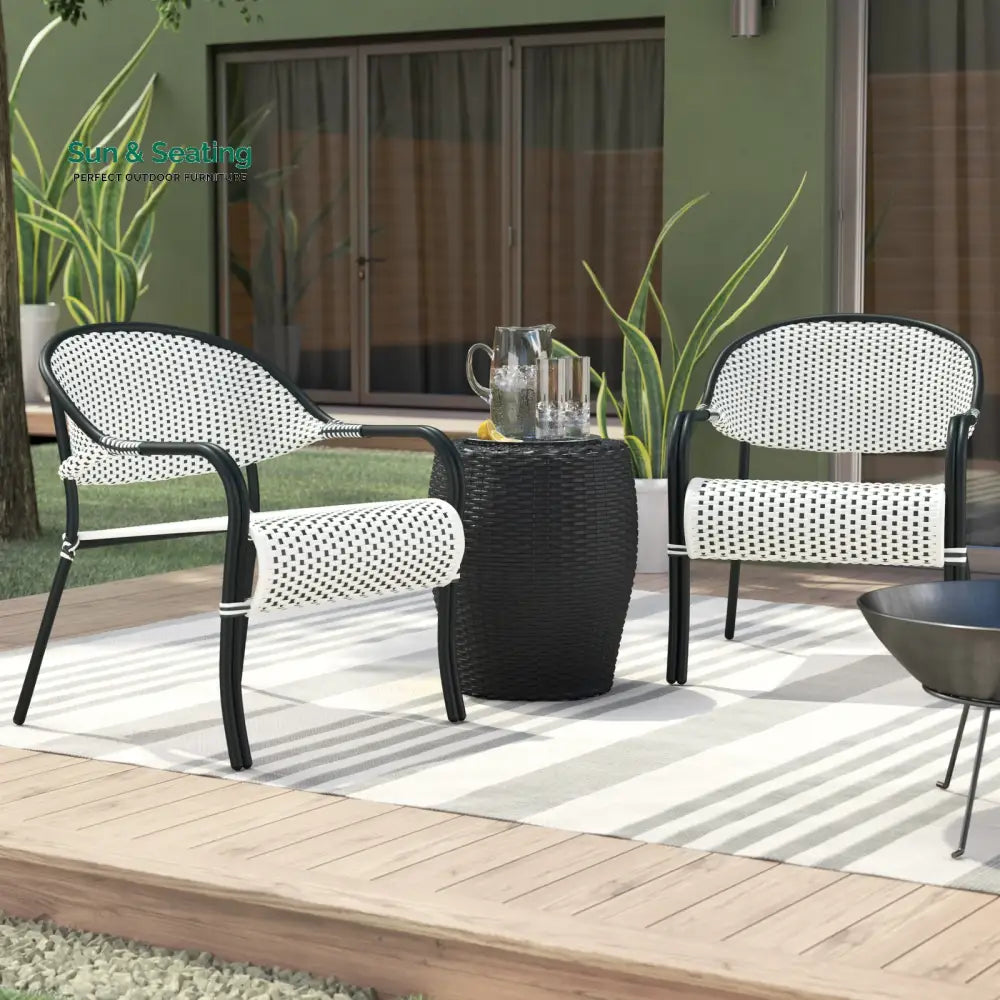 Shore Outdoor Patio Seating Set 2 Chairs and 1 Table Set (Black + White) Coffee Table Sets