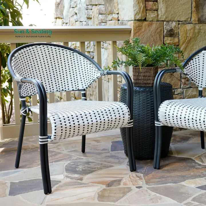 Shore Outdoor Patio Seating Set 2 Chairs and 1 Table Set (Black + White) Coffee Table Sets