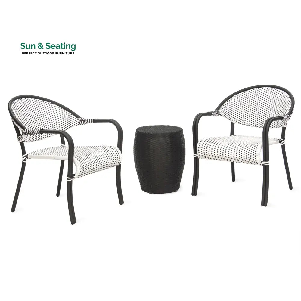 Shore Outdoor Patio Seating Set 2 Chairs and 1 Table Set (Black + White) Coffee Table Sets