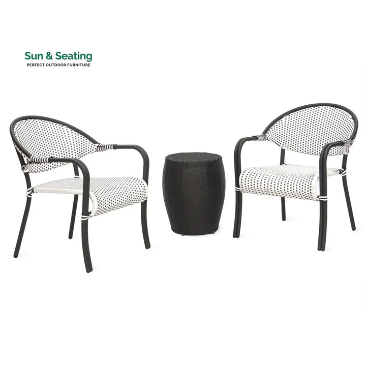 Shore Outdoor Patio Seating Set 2 Chairs and 1 Table Set (Black + White) Coffee Table Sets