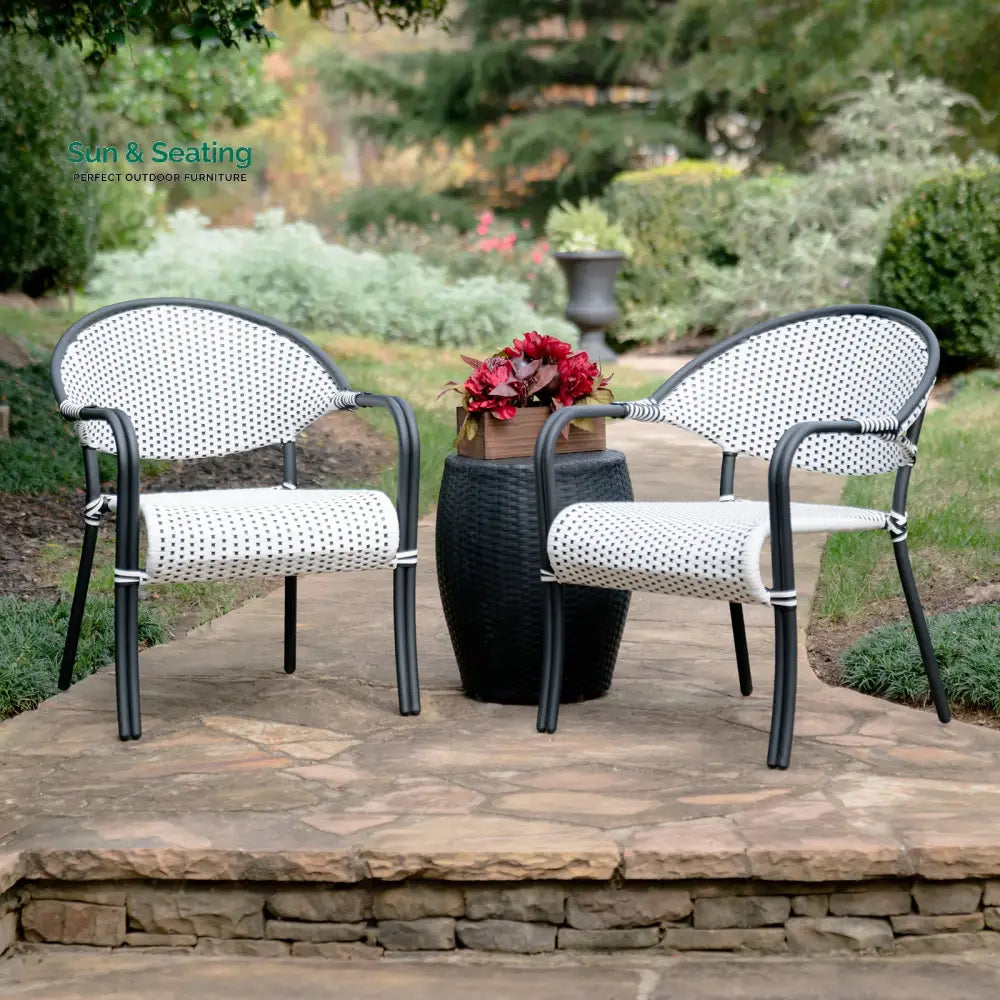 Shore Outdoor Patio Seating Set 2 Chairs and 1 Table Set (Black + White) Coffee Table Sets