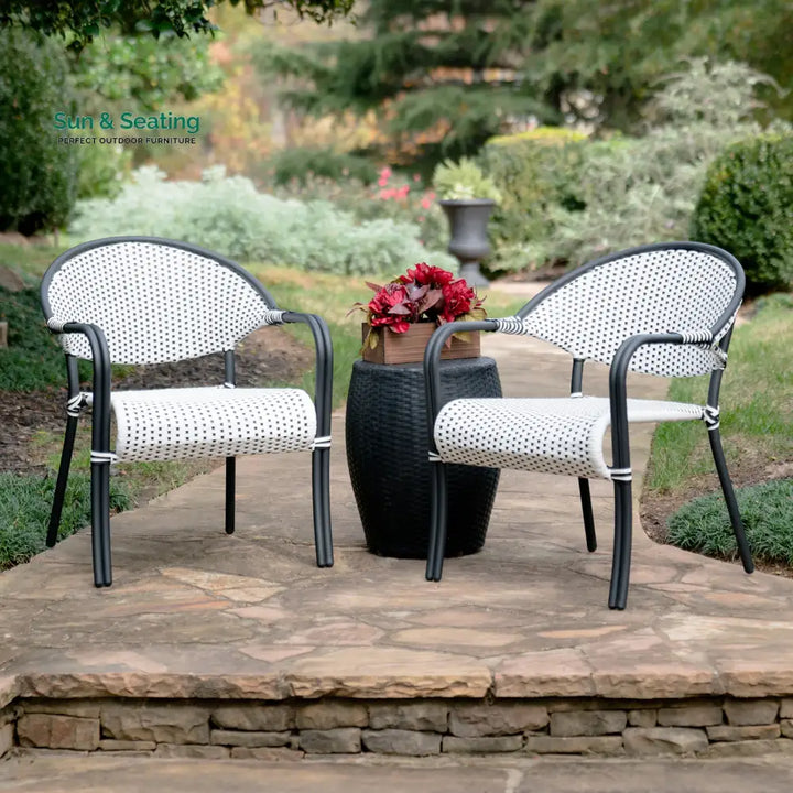 Shore Outdoor Patio Seating Set 2 Chairs and 1 Table Set (Black + White) Coffee Table Sets