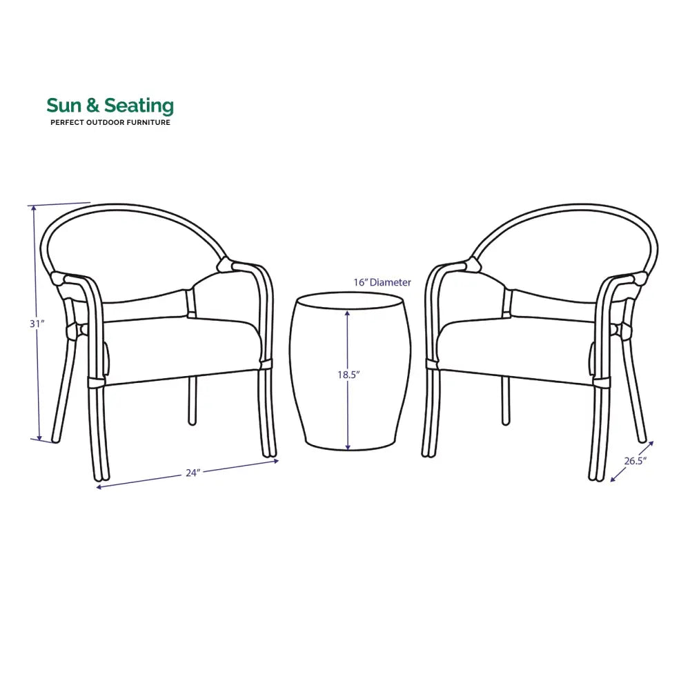 Shore Outdoor Patio Seating Set 2 Chairs and 1 Table Set (Black + White) Coffee Table Sets