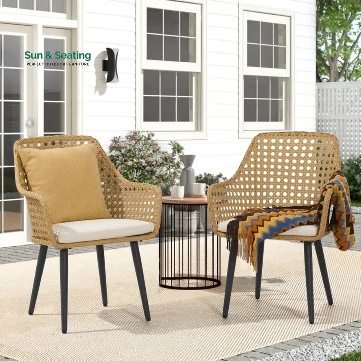 Shreya 2-Piece Outdoor Rattan Wicker Patio Dining Chairs Dinning Chairs
