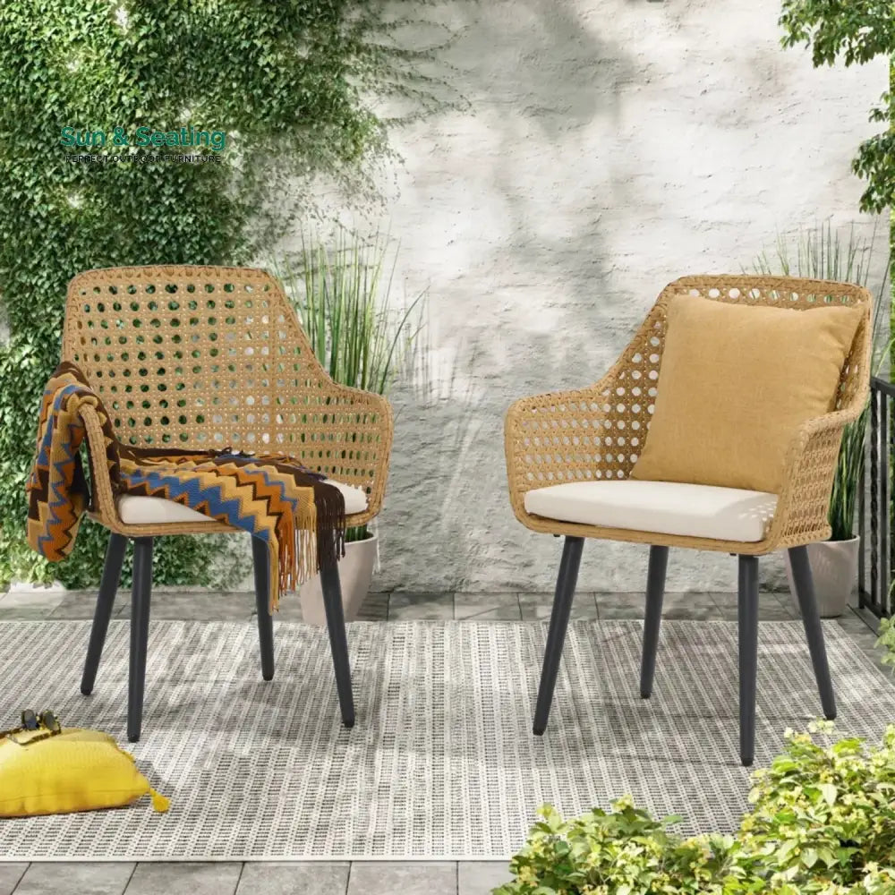 Shreya 2-Piece Outdoor Rattan Wicker Patio Dining Chairs Dinning Chairs