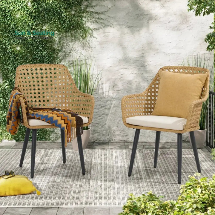 Shreya 2-Piece Outdoor Rattan Wicker Patio Dining Chairs Dinning Chairs