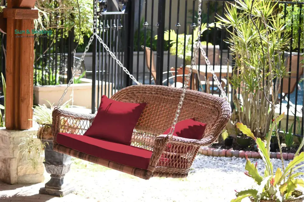 Siân Double Seater Hanging Swing Without Stand For Balcony Garden Swing (Honey) Honey Red Swings