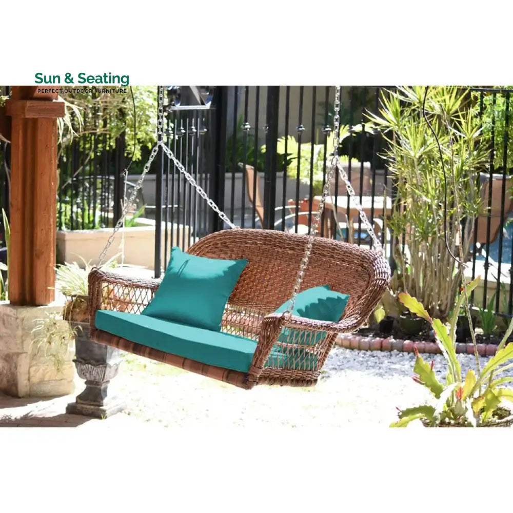 Siân Double Seater Hanging Swing Without Stand For Balcony Garden Swing (Honey) Honey Turquoise Swings
