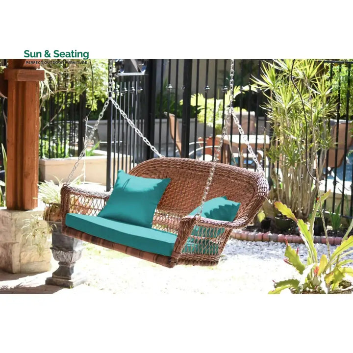 Siân Double Seater Hanging Swing Without Stand For Balcony Garden Swing (Honey) Honey Turquoise Swings
