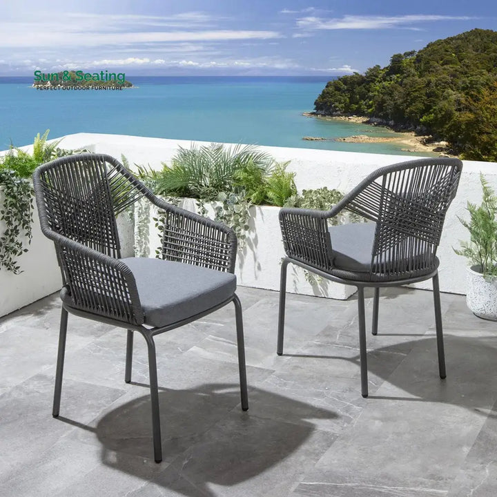 Sias Outdoor Patio Dining Set 4 Chairs and 1 Table Braid &amp; Rope (Grey) Dining sets