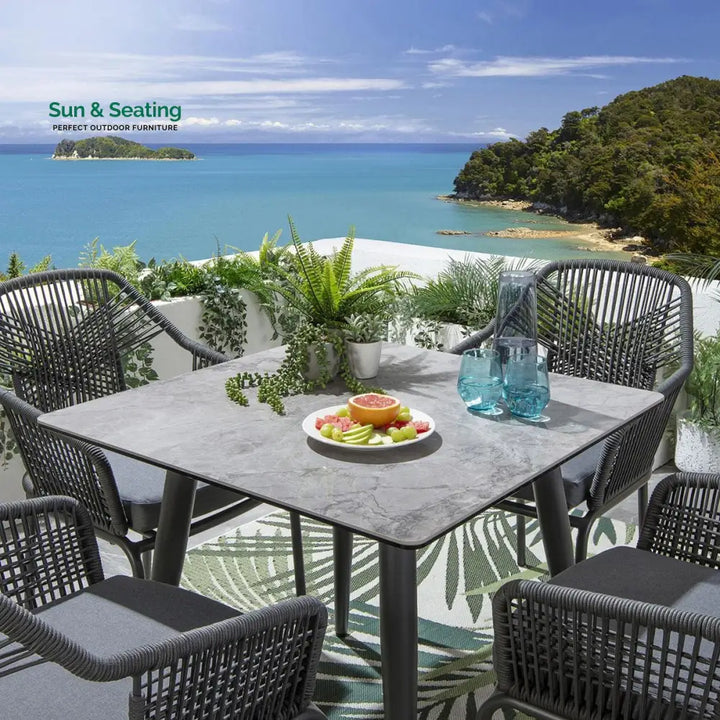 Sias Outdoor Patio Dining Set 4 Chairs and 1 Table Braid &amp; Rope (Grey) Dining sets
