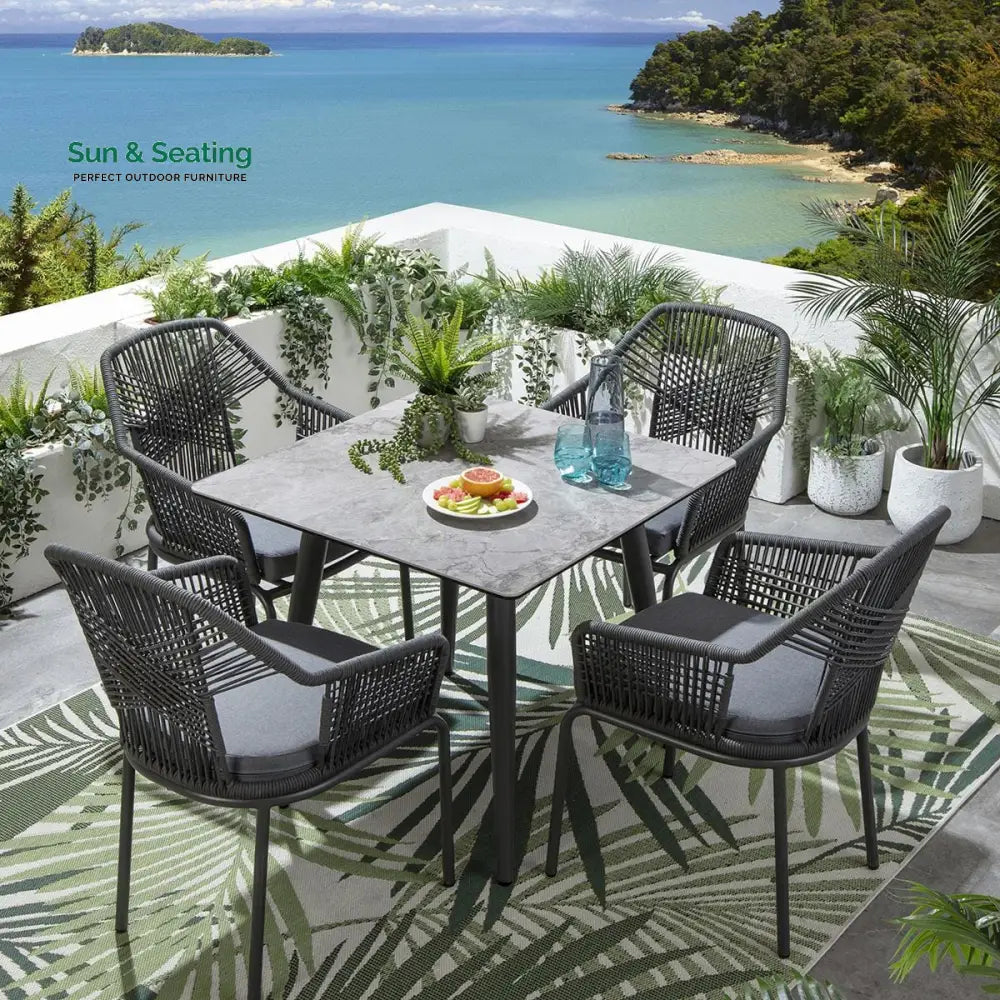 Sias Outdoor Patio Dining Set 4 Chairs and 1 Table Braid &amp; Rope (Grey) Dining sets