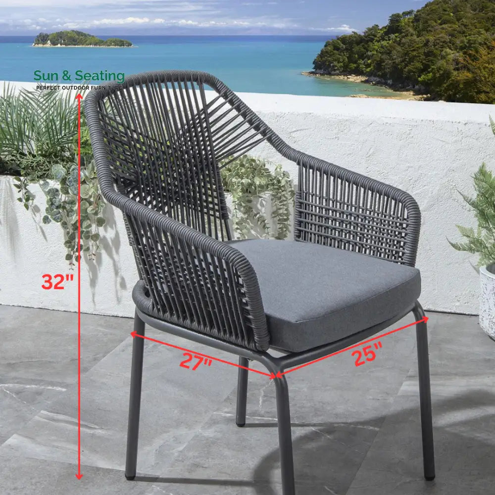 Sias Outdoor Patio Dining Set 4 Chairs and 1 Table Braid &amp; Rope (Grey) Dining sets