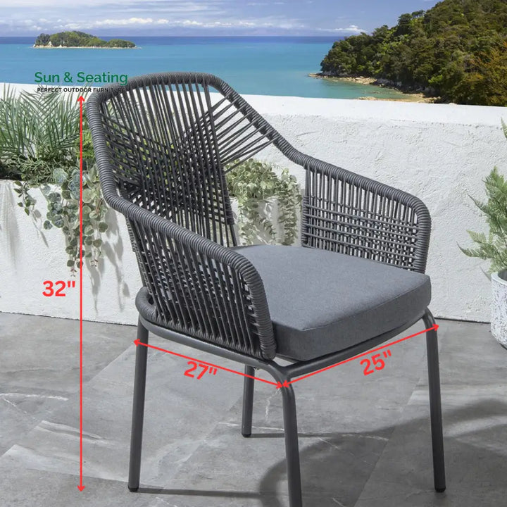 Sias Outdoor Patio Dining Set 4 Chairs and 1 Table Braid &amp; Rope (Grey) Dining sets