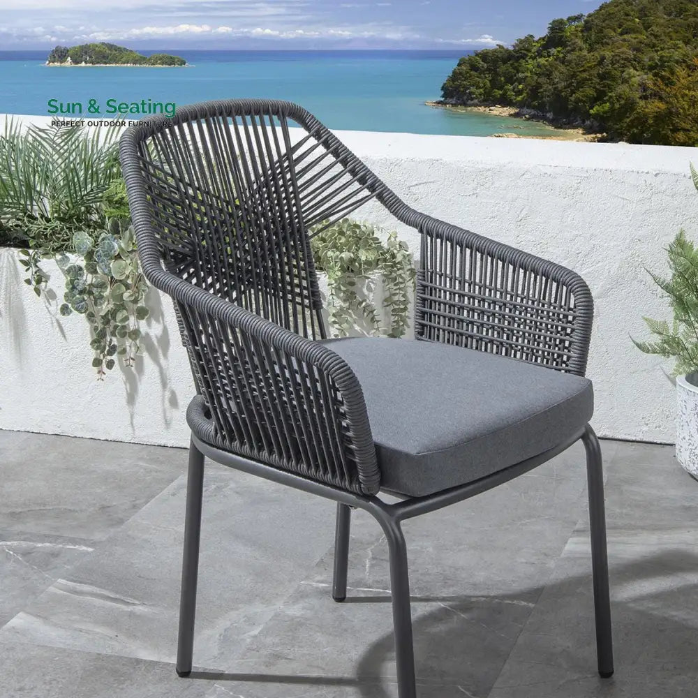Sias Outdoor Patio Dining Set 4 Chairs and 1 Table Braid &amp; Rope (Grey) Dining sets