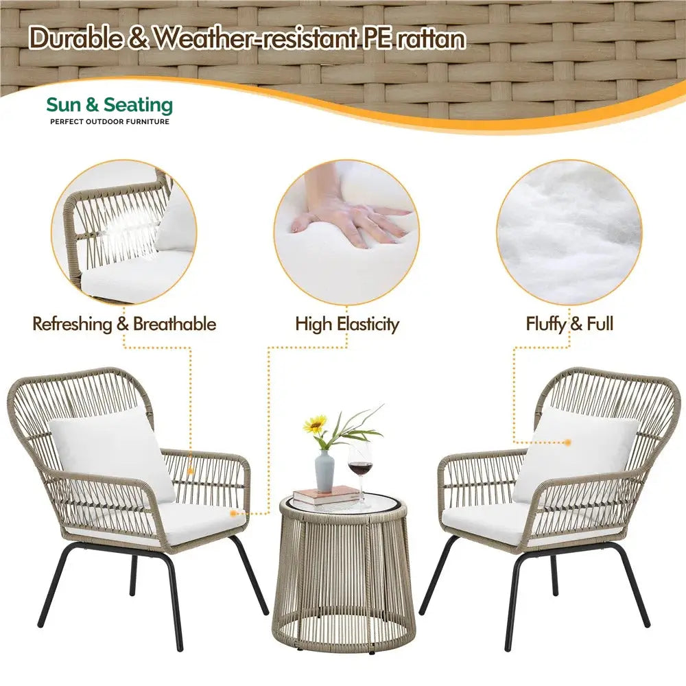 Sigma Outdoor Patio Seating Set 2 Chairs and 1 Table Set (Cream) Coffee Table Sets