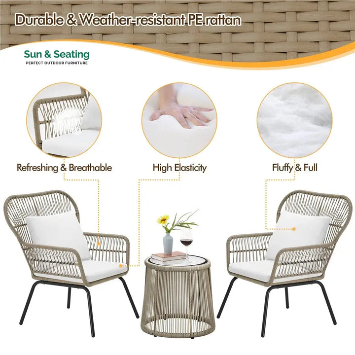 Sigma Outdoor Patio Seating Set 2 Chairs and 1 Table Set (Cream) Coffee Table Sets