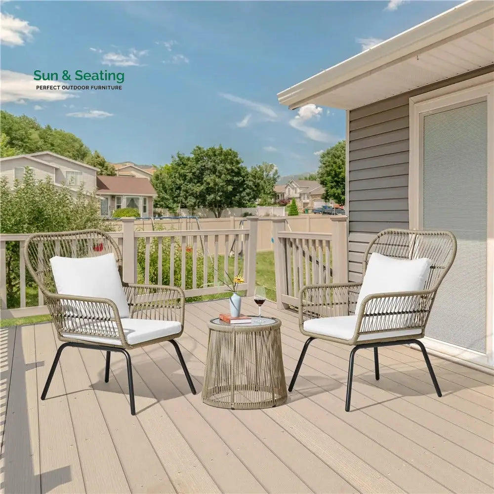 Sigma Outdoor Patio Seating Set 2 Chairs and 1 Table Set (Cream) Coffee Table Sets