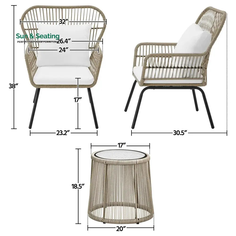 Sigma Outdoor Patio Seating Set 2 Chairs and 1 Table Set (Cream) Coffee Table Sets