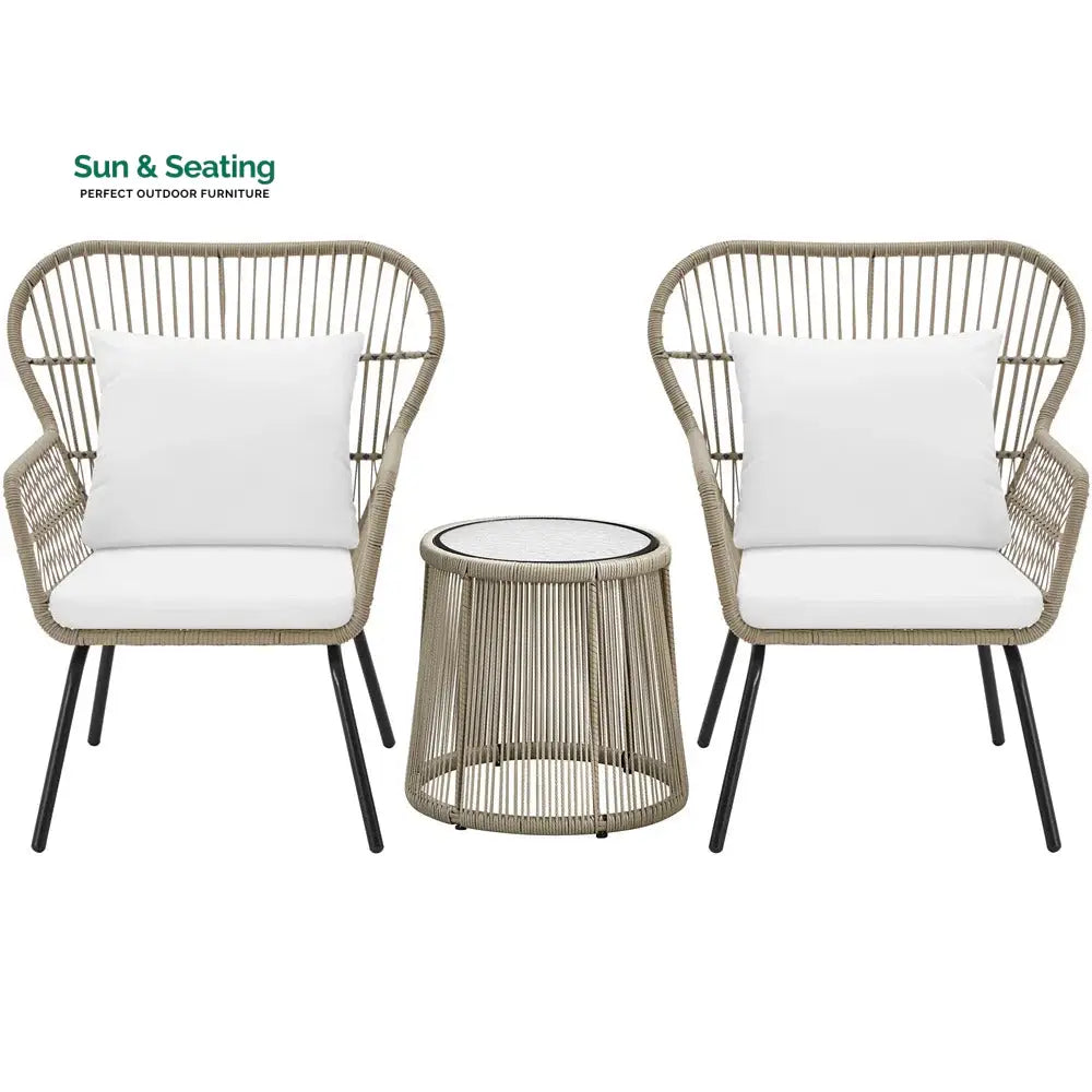 Sigma Outdoor Patio Seating Set 2 Chairs and 1 Table Set (Cream) Coffee Table Sets