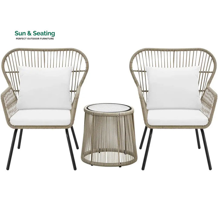 Sigma Outdoor Patio Seating Set 2 Chairs and 1 Table Set (Cream) Coffee Table Sets