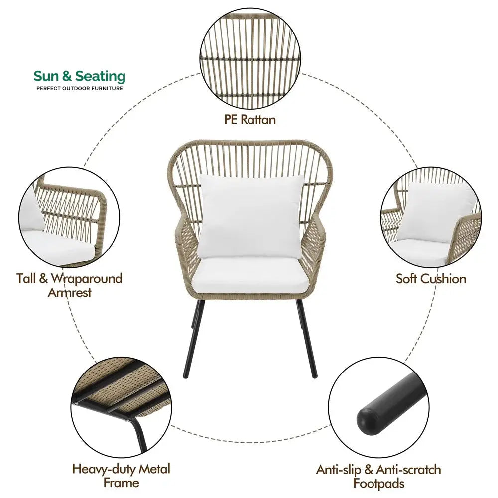 Sigma Outdoor Patio Seating Set 2 Chairs and 1 Table Set (Cream) Coffee Table Sets