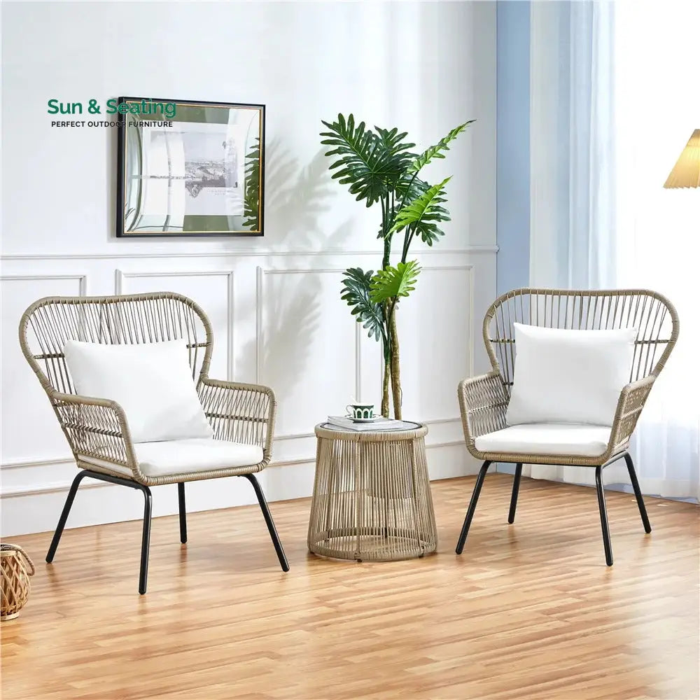Sigma Outdoor Patio Seating Set 2 Chairs and 1 Table Set (Cream) Coffee Table Sets