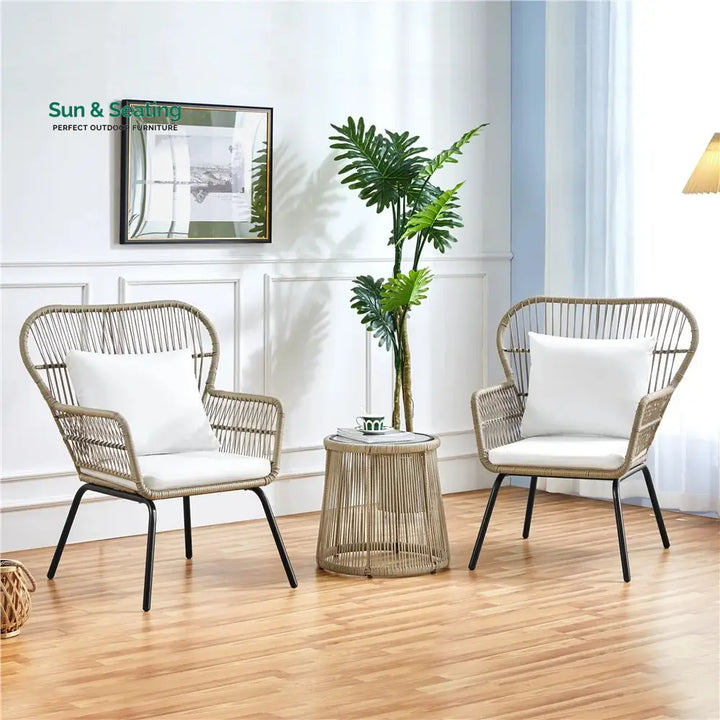 Sigma Outdoor Patio Seating Set 2 Chairs and 1 Table Set (Cream) Coffee Table Sets