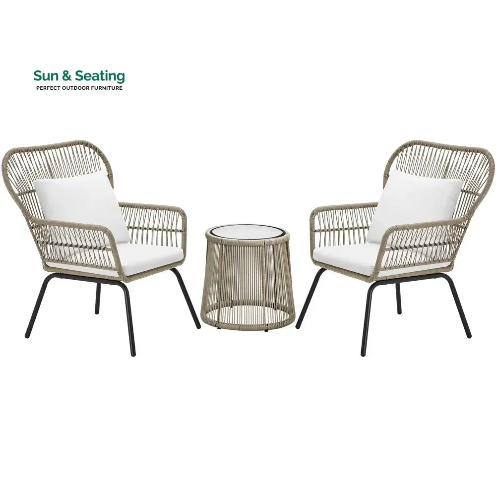 Sigma Outdoor Patio Seating Set 2 Chairs and 1 Table Set (Cream) Coffee Table Sets