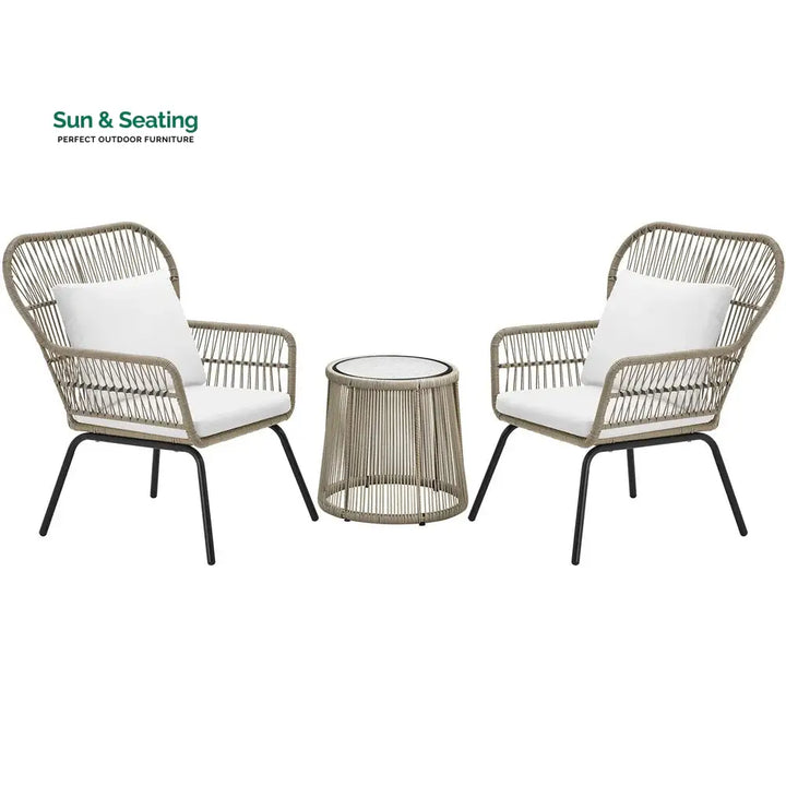 Sigma Outdoor Patio Seating Set 2 Chairs and 1 Table Set (Cream) Coffee Table Sets