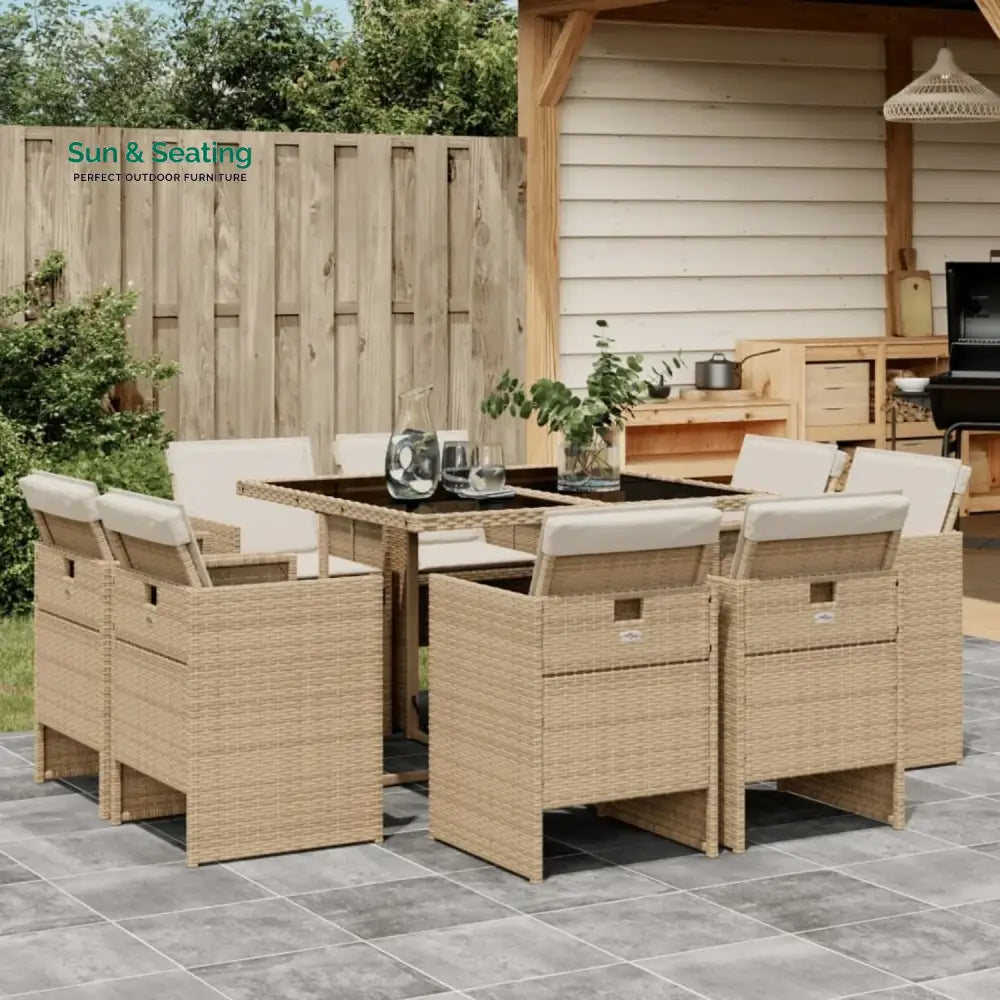 Sigrid Outdoor Rattan Wicker Dinning Set 9-Piece Dining Set
