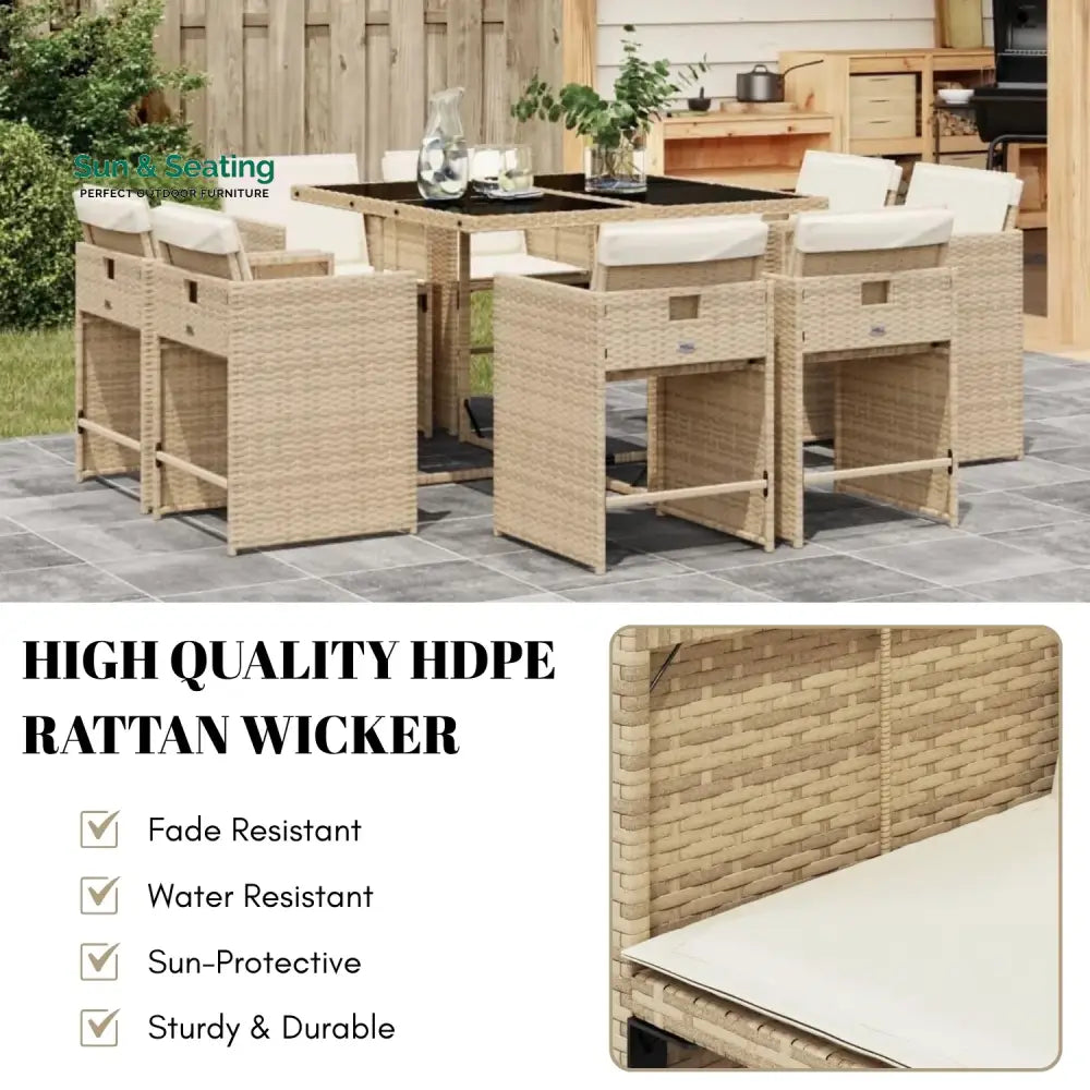 Sigrid Outdoor Rattan Wicker Dinning Set 9-Piece Dining Set