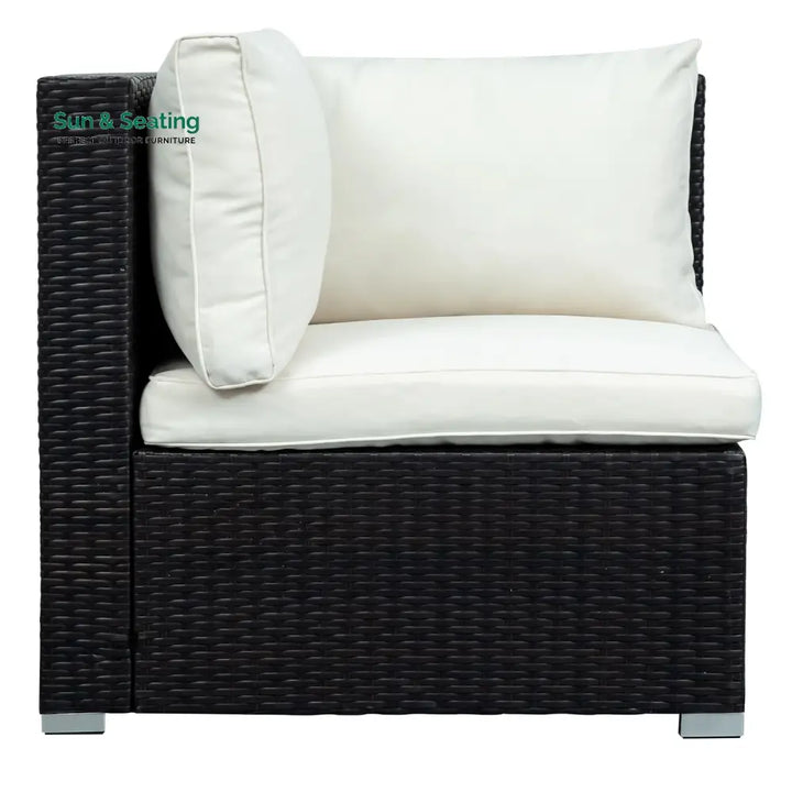 Silas Outdoor Garden Balcony Sofa Set 5 Seater Single seater With 1 Ottoman and 1 Center Table Set (Black + White) Sofa