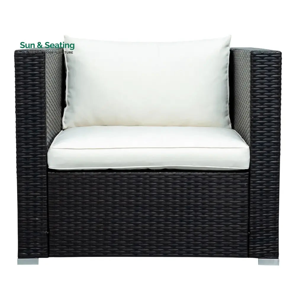 Silas Outdoor Garden Balcony Sofa Set 5 Seater Single seater With 1 Ottoman and 1 Center Table Set (Black + White) Sofa