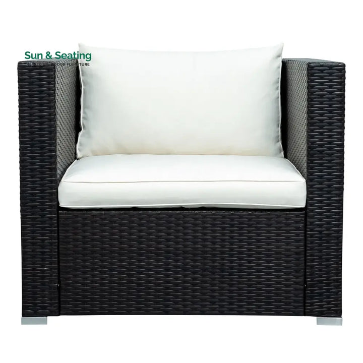 Silas Outdoor Garden Balcony Sofa Set 5 Seater Single seater With 1 Ottoman and 1 Center Table Set (Black + White) Sofa