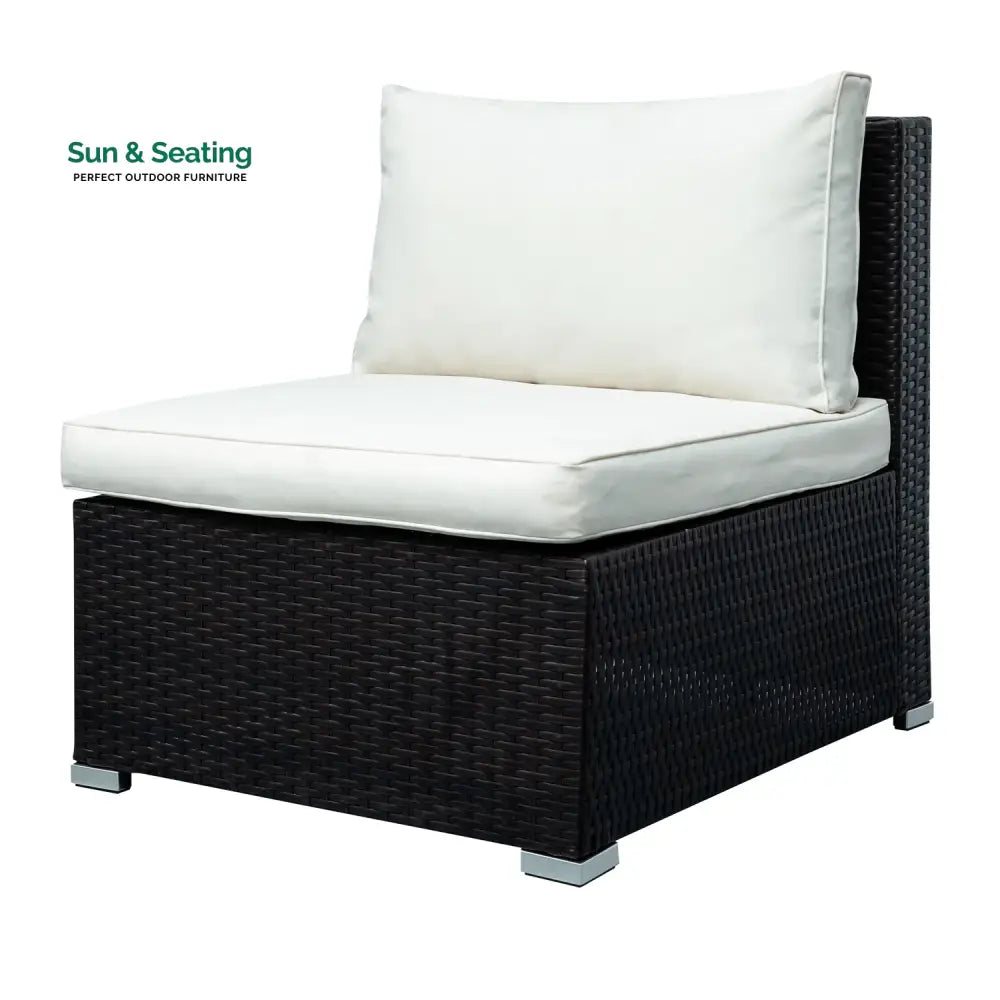 Silas Outdoor Garden Balcony Sofa Set 5 Seater Single seater With 1 Ottoman and 1 Center Table Set (Black + White) Sofa